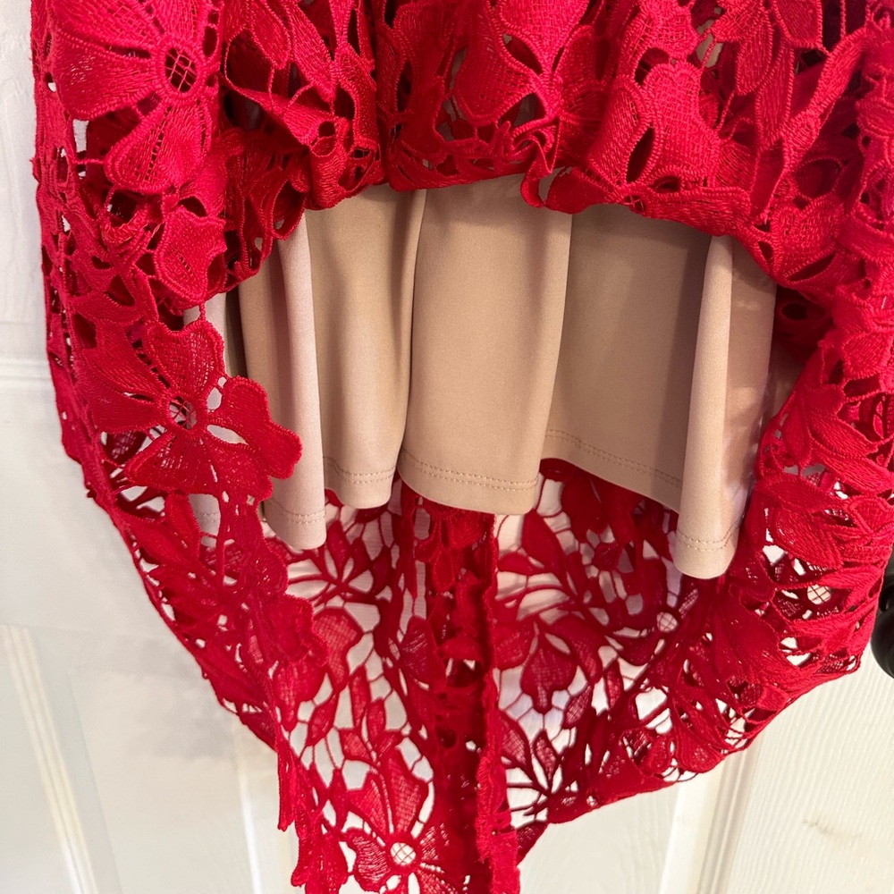 Love...Ady Chemical Lace Bodice Sleeveless Midi Slip Dress Red Nude Size L - Picture 6 of 6
